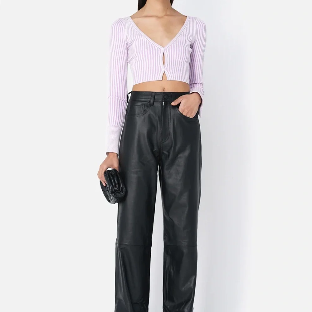 John Elliott Cropped Rib Knit Silk Cotton Cardigan – Pink – Size L - Picture 3 of 6